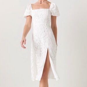 Tabitha Puff Sleeve White Midi Dress